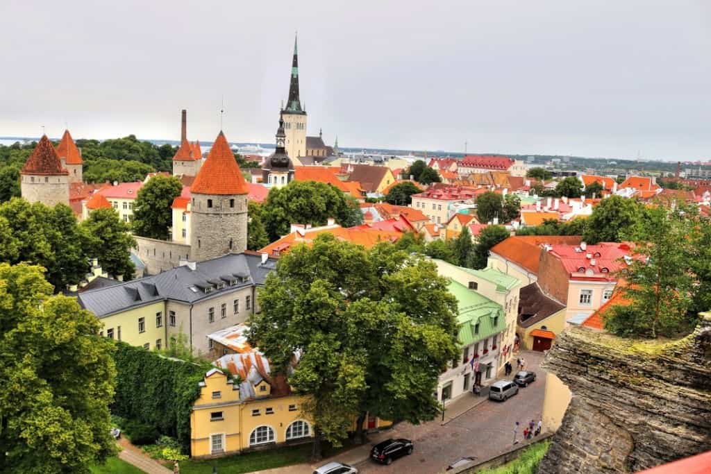 Tallinn old town aerial view colorful