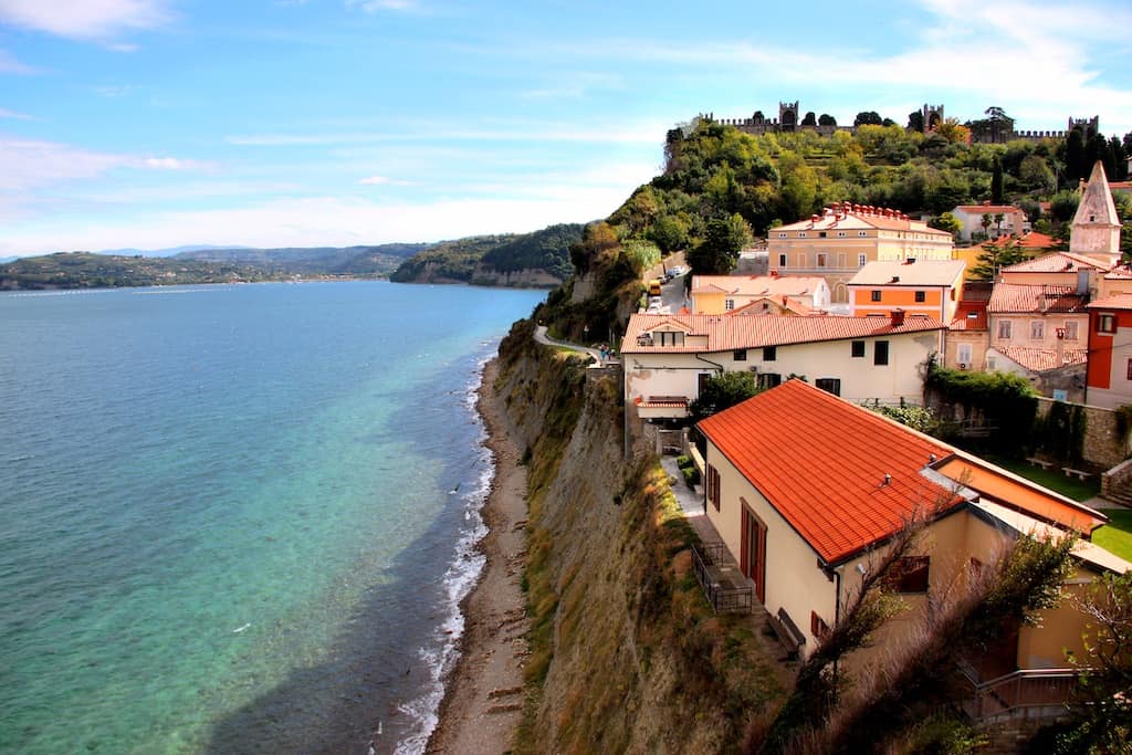 Piran view aerial costal colorful sea