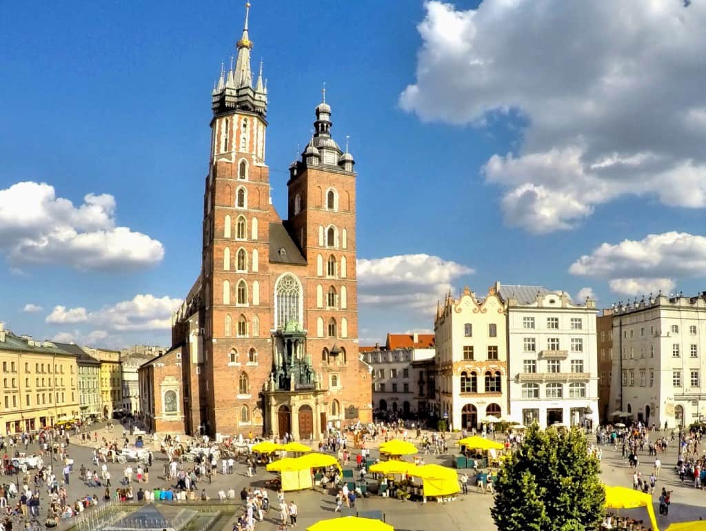 krakow old town summer clouds blue
