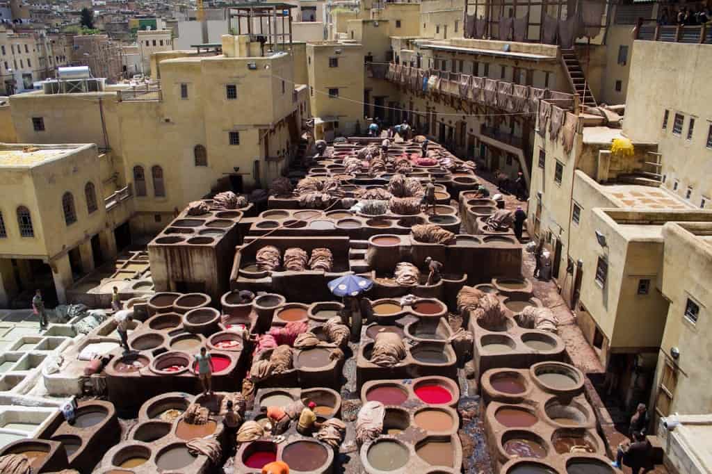 The colorful tanneries in the Fez medina