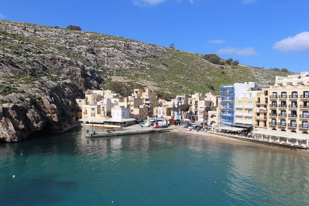 Xlendi Cliffs and Beach aerial view